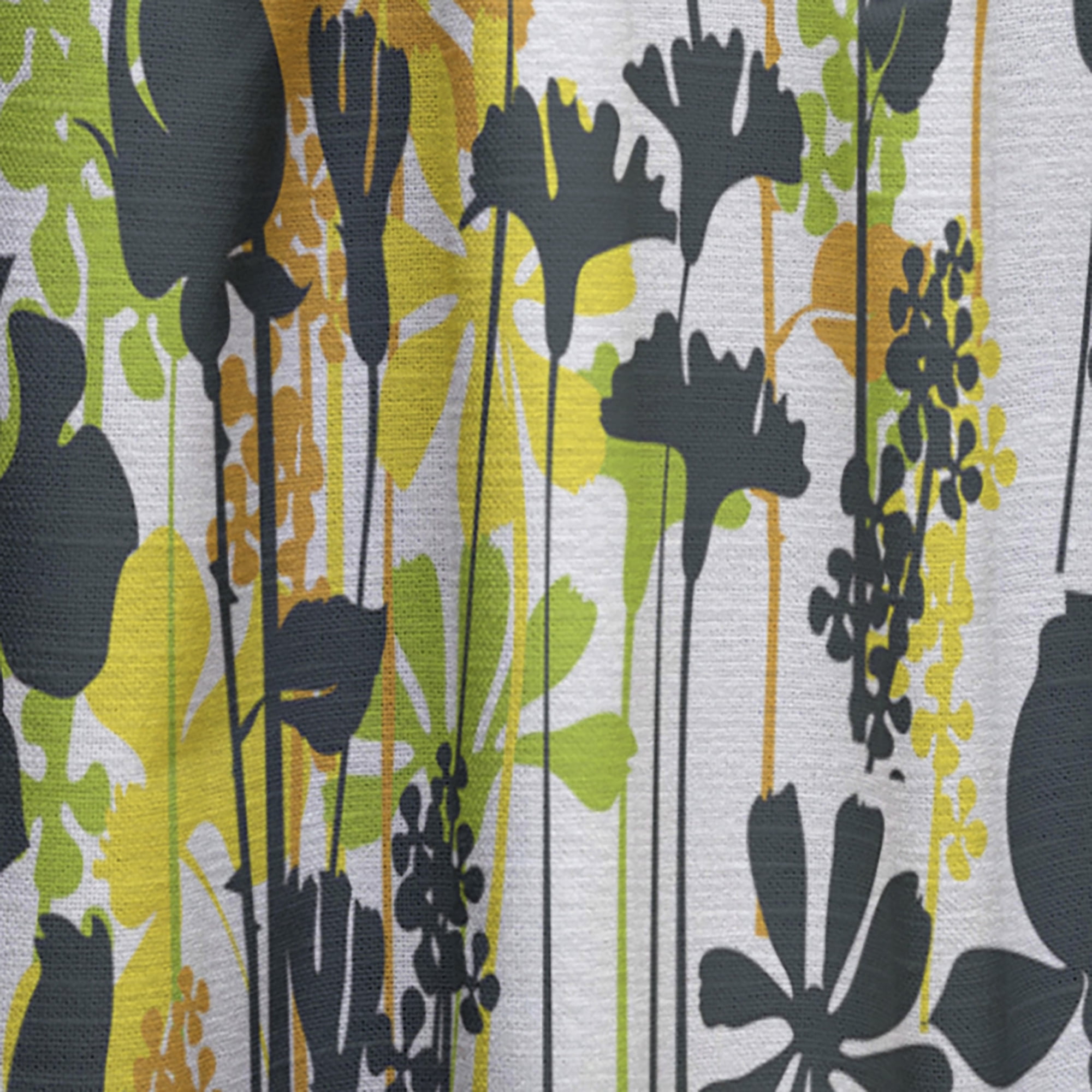 Designart 'Summer Meadow Pattern, Black silhouettes On White' Mid-Century Modern Curtain Panel
