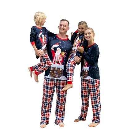 

Huakaishijie Matching Family Pajamas Sets Christmas PJ s Sleepwear Santa Claus Top with Plaid Bottom
