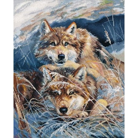 UPC: 4660009929137 | Counted Cross Stitch Kit Idyll 1043 Needlework Easy Animal Wolfs Nature Gray Sky Blue Canvas Cotton By Oven