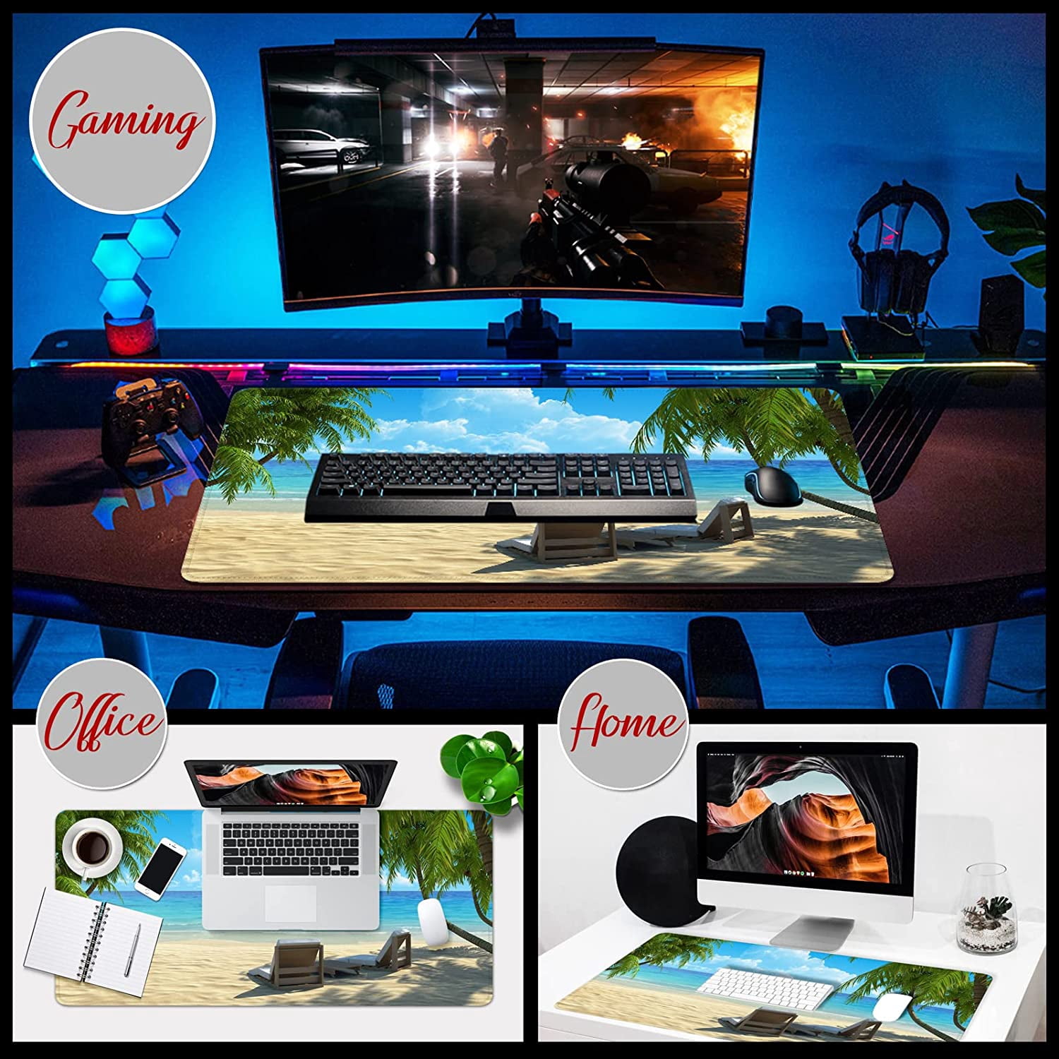 Beach Gaming Mouse Pad XXL Large Mouse Pad 35x15.7x0.12 inch Extra Large Mouse Pad Ocean Theme Blue Mouse Pad (Beach Ocean -2)