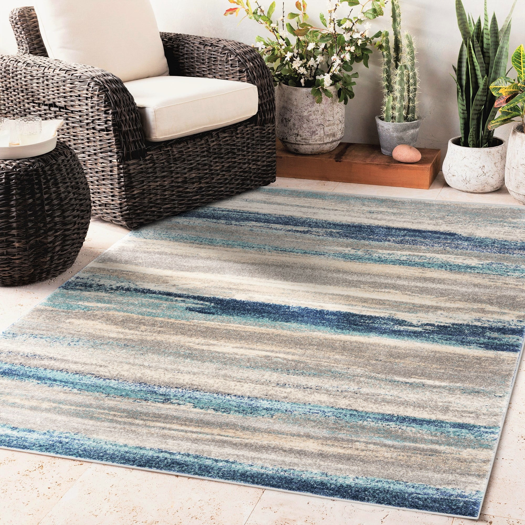 Luxe Weavers Lagos Collection 7501 Blue 4x5 Abstract Area Rug