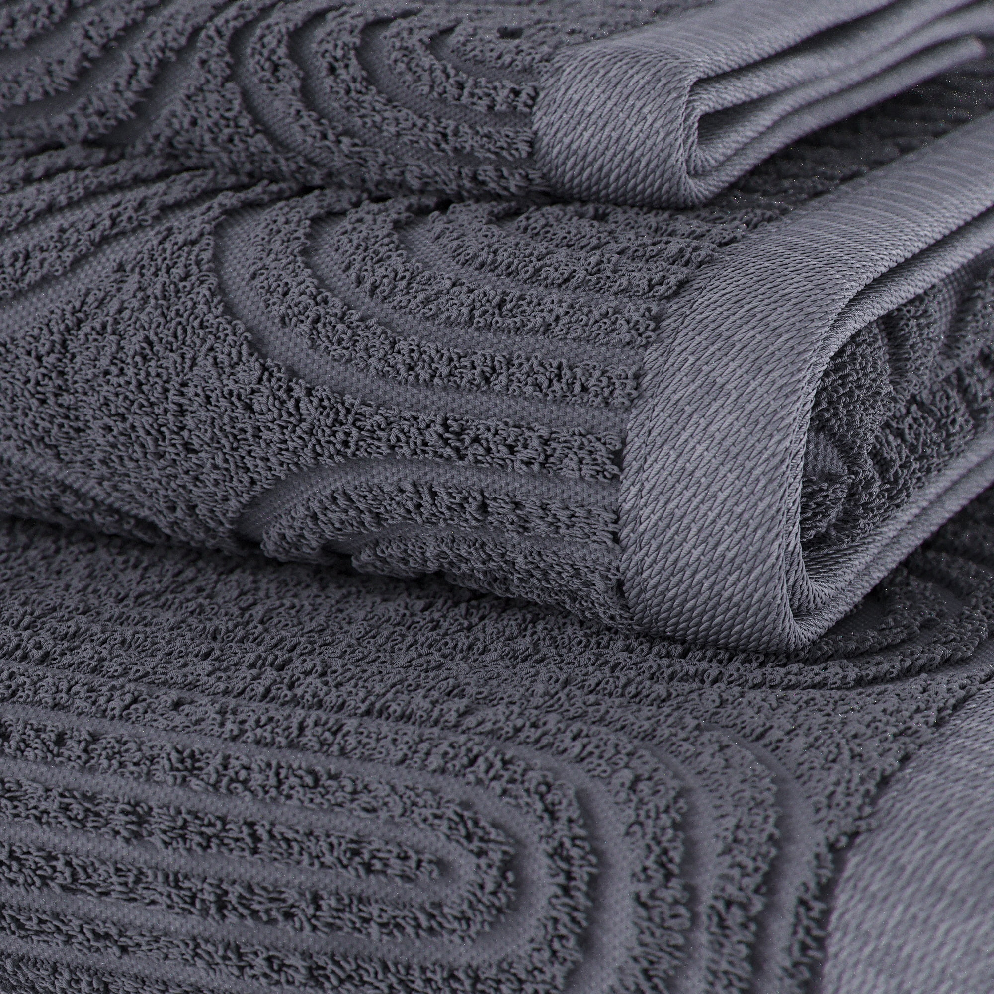 Beautiful by Drew Barrymore 6-Piece Textured Bath Towel Set, Soft 100% Cotton, Charcoal Gray