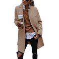 thumbnail image 2 of Women Herringbone Mid‑Length Wool Blend Coat Lapel Double Breasted Overcoat, 2 of 6