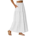 thumbnail image 5 of Arlun Women's Summer Casual Elegant Layered Tiered Maxi Skirts Elastic High Waisted Eyelet A Line Flowy Long Skirts with Pockets Loose Comfort Solid Color Vacation Skirt 2026 White XL, 5 of 5