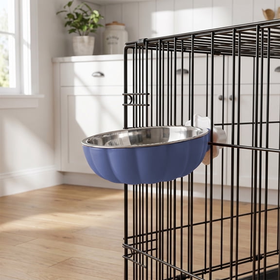 5 Inches Stainless Steel Hanging Pet Bowl, Adjustable Clip for Crate, Cage Water Food Feeder, Spill-Proof Rim Bowl for Dogs Cats