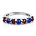 thumbnail image 2 of Gem Stone King 925 Sterling Silver Round Red Rhodolite Garnet Blue Sapphire Anniversary Ring for Women (1.54 Cttw, Gemstone Birthstone, Size 5), 2 of 4