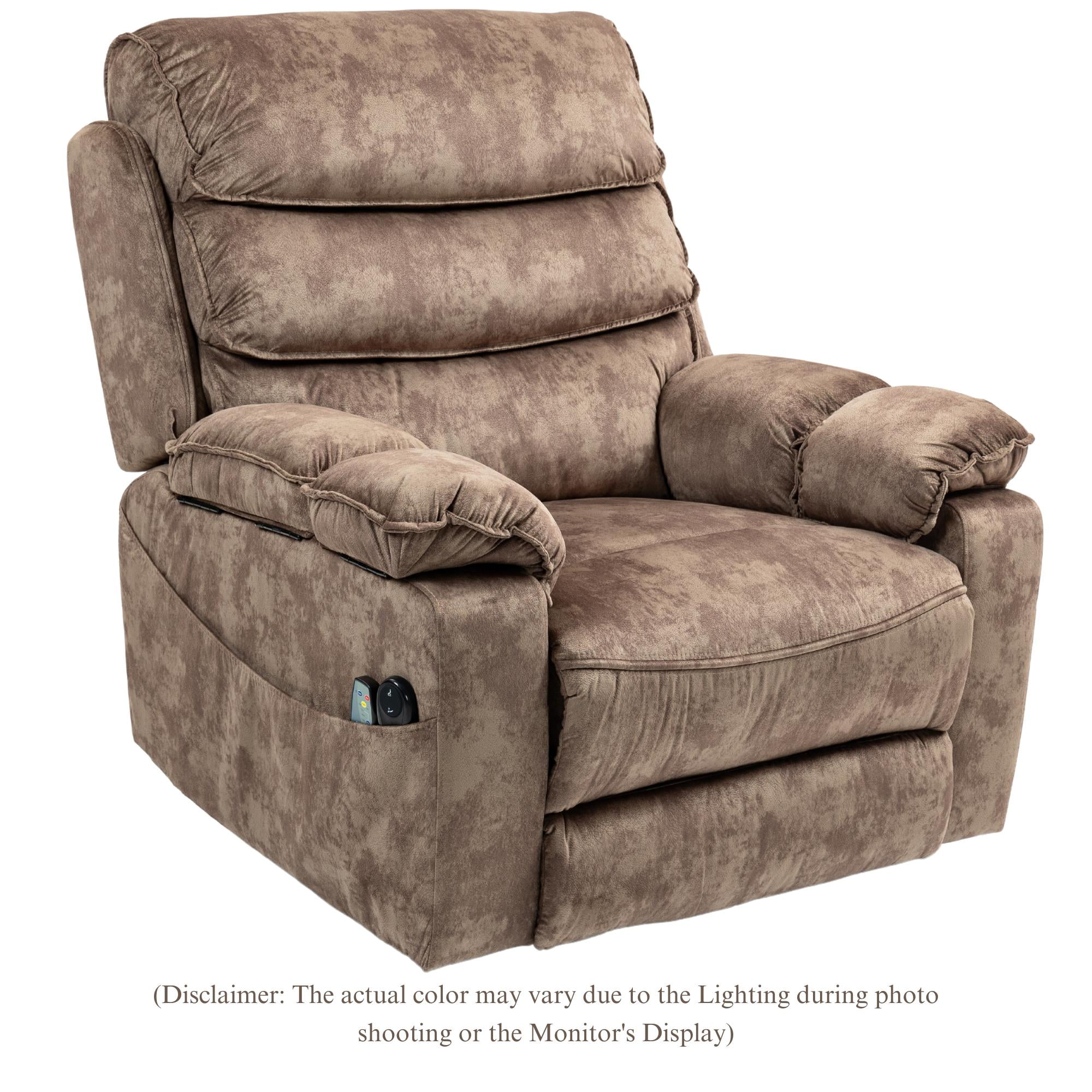 Oversized Recliner Chair 27-inch Wide Seat with Extended Footrest - Power Lift Recliner for Elderly with Heat Massage - Flip Arm Storage Cup Holders 350 lbs