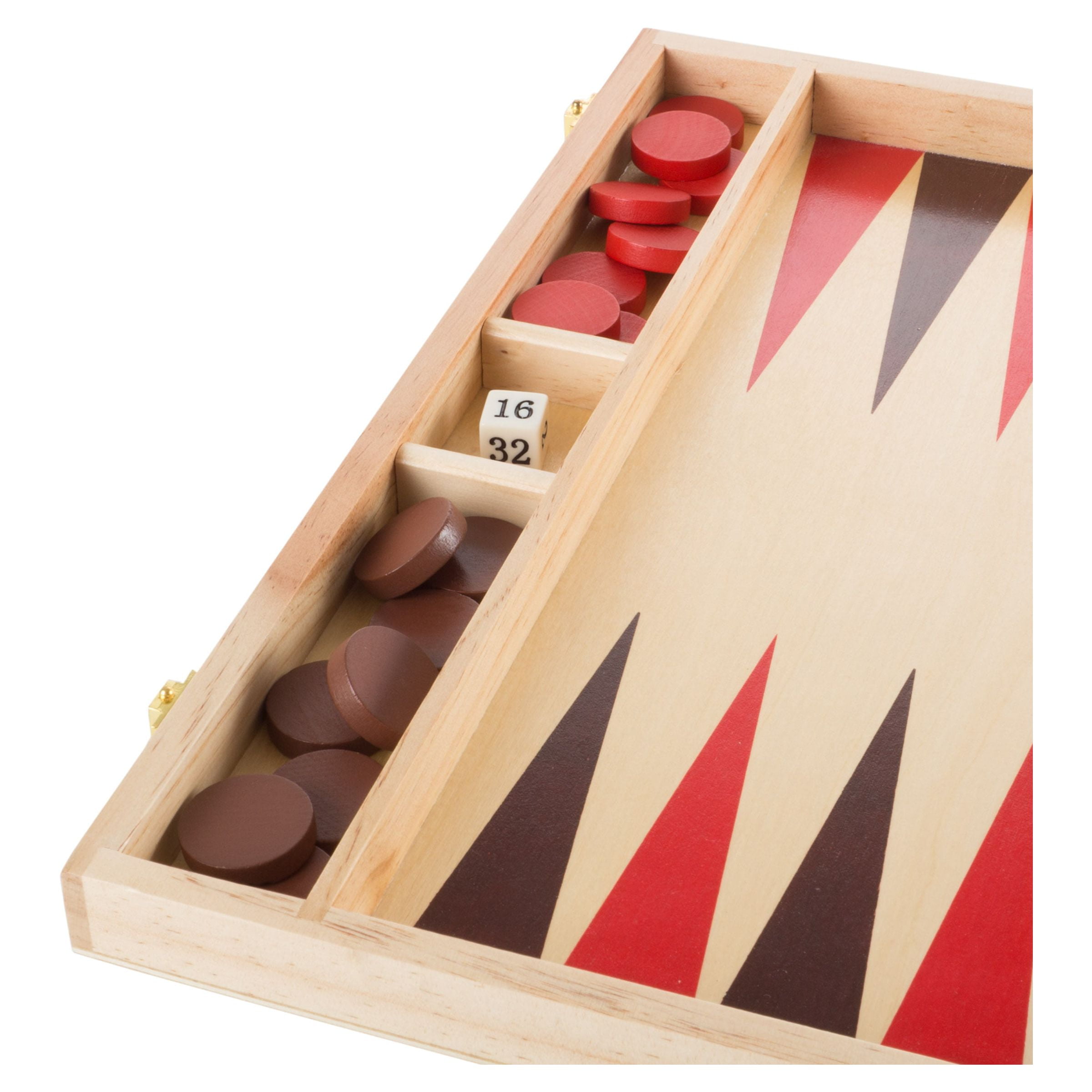 Wood Backgammon Board Game Set With Folding Board For Storage, Portable Handle, And Game Accessories By Hey! Play!