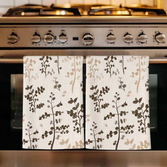 Brown Beige Botanical Kitchen Towels Set of 1, Rustic Country Spring Floral Summer Leaf Absorbent Dish Towels for Kitchen, Microfiber Hand Towel, Quick Drying Tea Towel Decorative Dishcloths