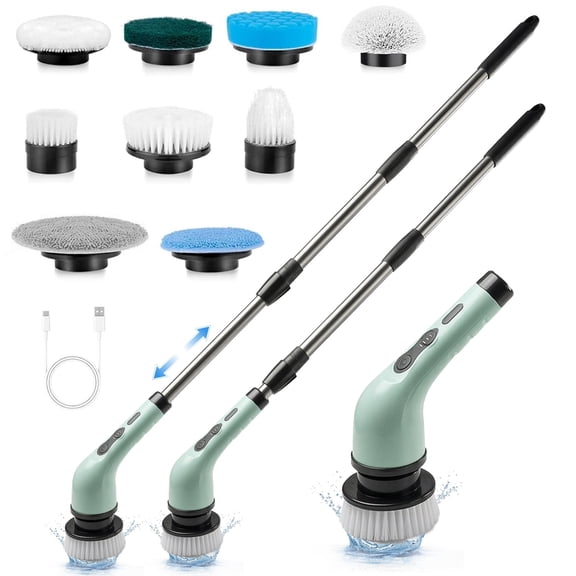 Paddsun Cordless Power Scrubber, Electric Spin Cleaning Brush with 9 Replaceable Heads, 3-Section Extendable Handle & Dual Speeds, Versatile Scrubber Tool for Bathroom, Kitchen, Glass and Car