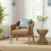 GOMYHOME Mid-Century Modern Upholstered Faux Leather Barrel Accent Chair with Wood Legs