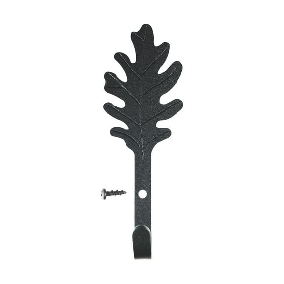 Renovators Supply Coat Robe Hooks Black Wrought Iron Leaf Shaped 5 in. Rustic Hat Hook Jacket Hanger Wall Mount Hooks Including Mounting Hardware