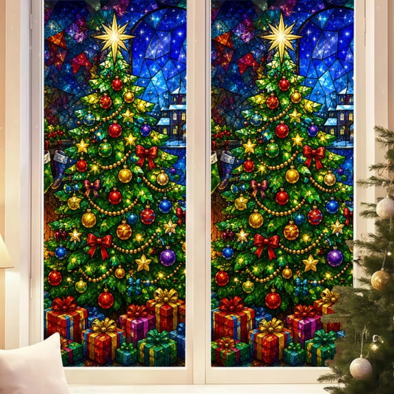 Christmas Tree Wall Decal, Festive Self-Adhesive Wall Sticker, Indoor Holiday Home & Entryway Christmas Decoration