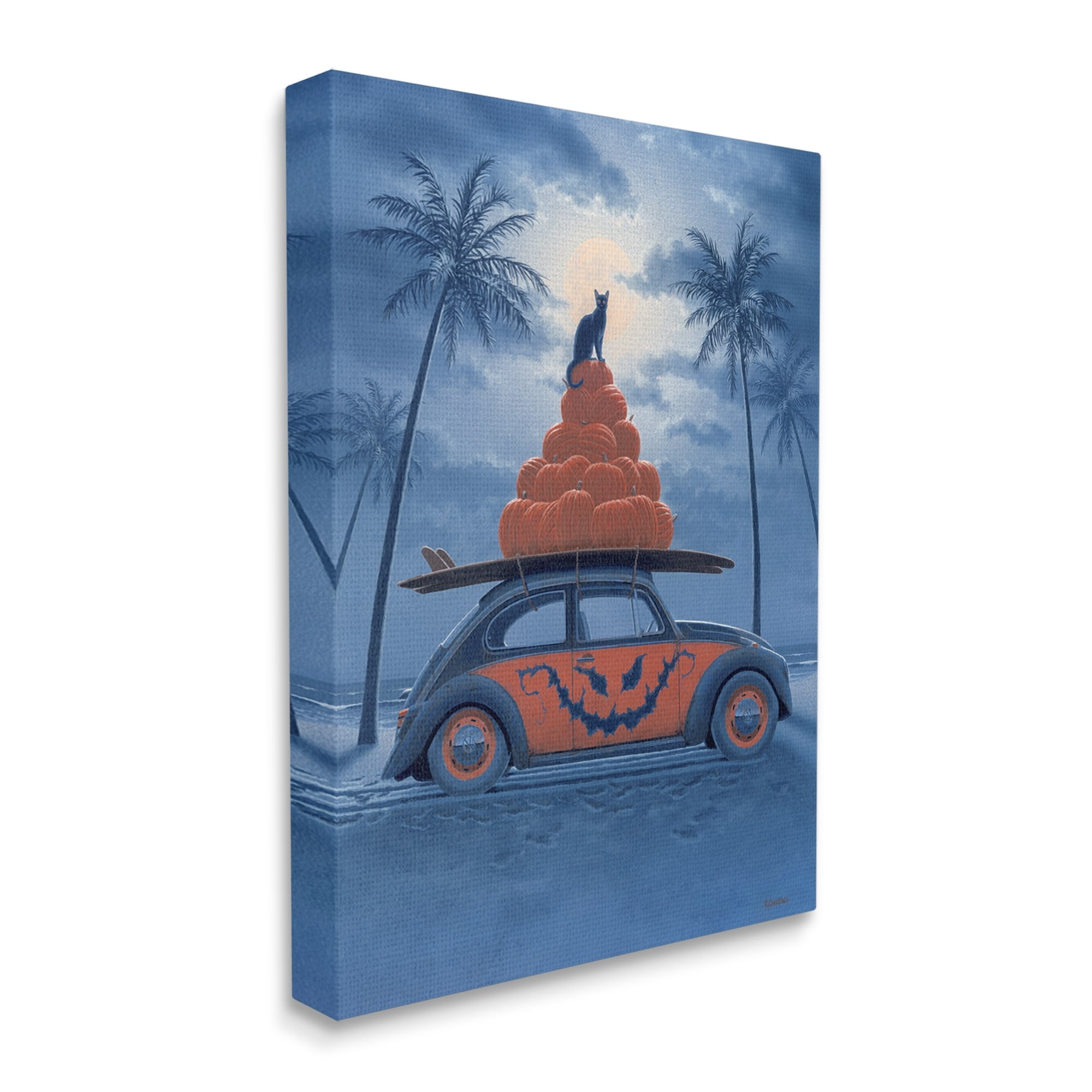 Stupell Industries Spooky Tropical Beach Pumpkin Car Holiday Painting Gallery Wrapped Canvas Print Wall Art
