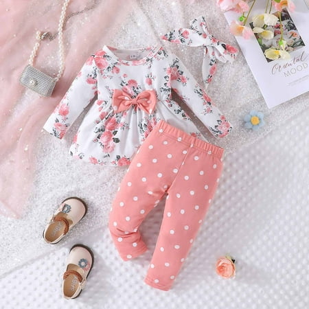 

lmcalzta Baby Girl Clothes Crewneck Long Sleeve T-Shirts Tops Pants with Headband Stylish Fall Newborn Outfits