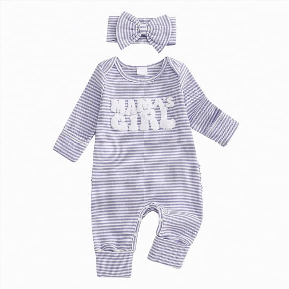 mgoYE Baby Girl Newborn Clothes Mamas Girl Outfit Long Sleeve Romper Onesie Spring Fall Winter Jumpsuit Infant Coming Home Outfit(Purple,3-6 Months)