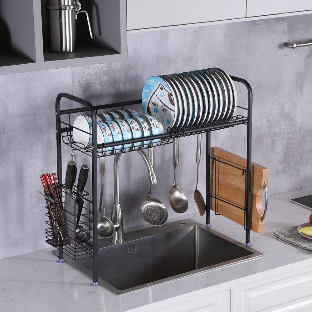 2-Tier Large Capacity Dish Drying Rack Stainless Steel Drainer Kitchen Storage 