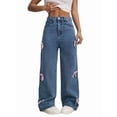 thumbnail image 3 of Baggy Jeans for 2026 Woman Tie Jeans High Waist Wide Leg Loose Pants Casual Streetwear Dark Blue & Pink S, 3 of 8