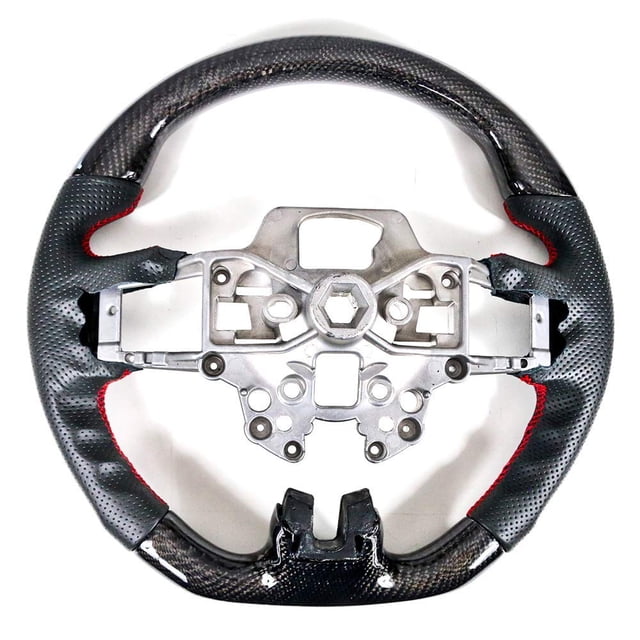 IKON MOTORSPORTS , Volant Compatible avec Ford Mustang 2018-2023, Kits de Volant en Fibre de Carbone Noire avec Coutures Rouges en Cuir Véritable