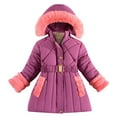 thumbnail image 2 of NAISIBABY Girls Puffer Jacket, Elastic Waist Thicken Warm Plush Hoode Winter Mid-Long Coat Purple 10-12T, 2 of 9