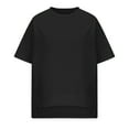 thumbnail image 4 of LIaqionyy Girls Lightweight Sweatshirts Casual Crewneck Short Sleeve Pullover Tops Basic Solid Color T-Shirts, 4 of 5