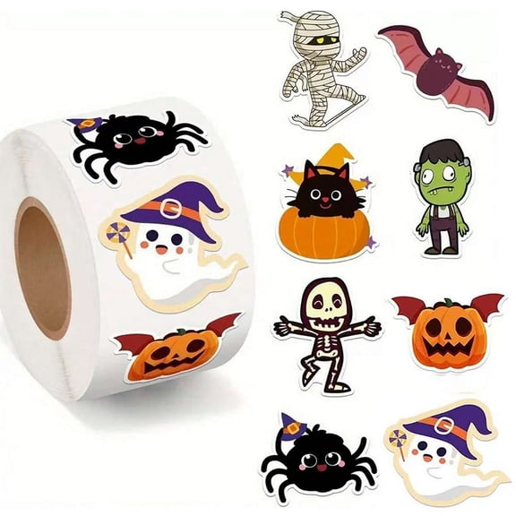 Halloween Cartoon Stickers Roll – 500 Count Self-Adhesive Labels for Goodie Bags, Party Favors & Craft Decor (2 Rolls)