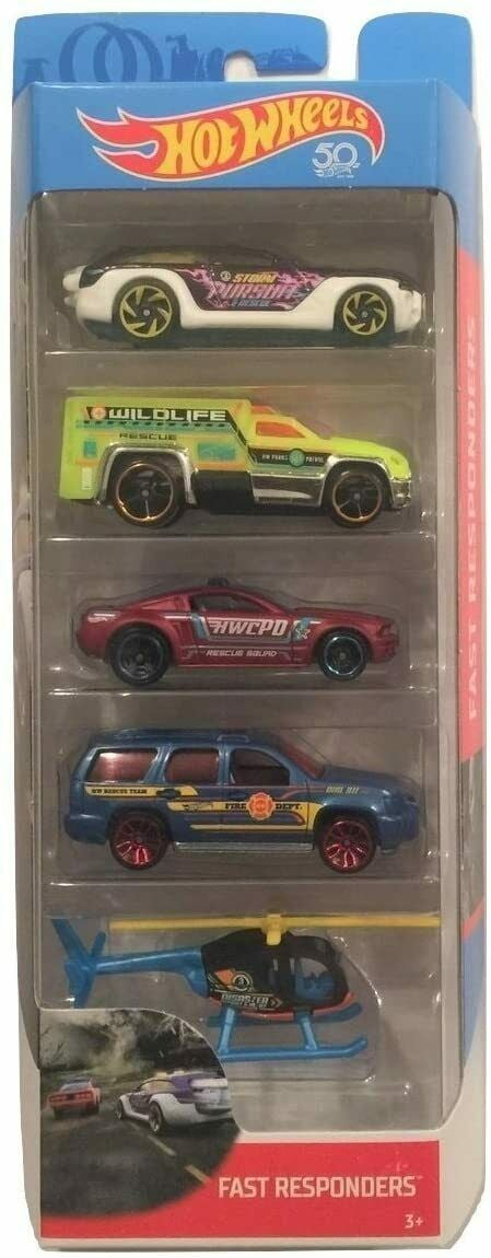 Hot Wheels 2018 50th Anniversary Fast Responders 1:64 Scale 5-Pack ...