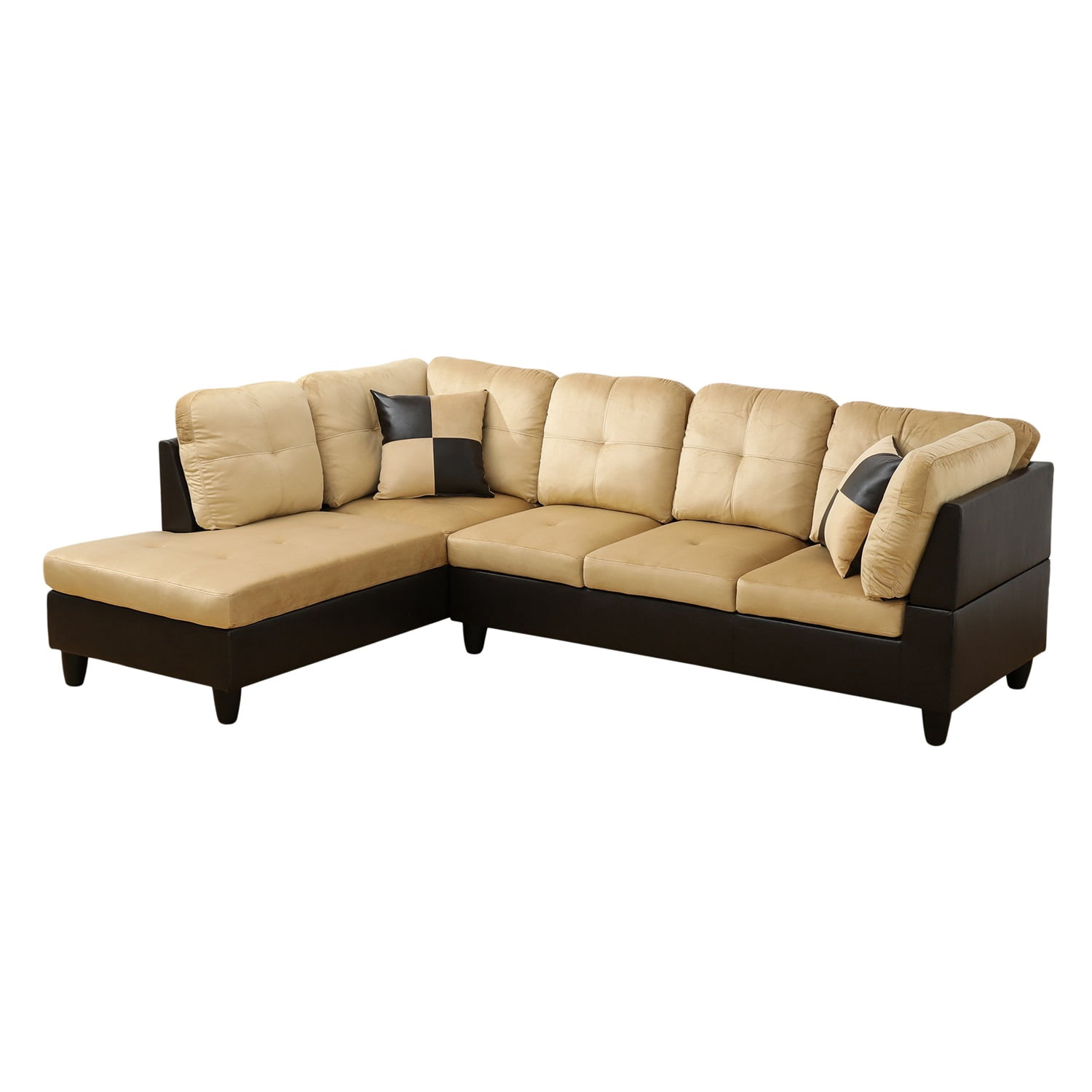 Hommoo L Shaped Couches and Sofas, Lint and PVC Living Room Furniture Sets, Modern Sectional Sofa for Home & Office, Beige and Brown(No Ottomans)