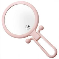 10X Handheld Magnifier, Double Sided Folding Makeup Mirror, Portable Mirror with Adjustable Handle(Pink)