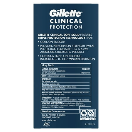 Gillette Antiperspirant Deodorant for Men, Clinical Soft Solid, Ultimate Fresh, 72 Hr. Sweat Protection, 2.6 oz