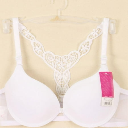 

Lace Y-shaped Beautiful Back Bra Womens Front Closure Lace Racer Back Push Up Seamless Bra Racerback Bra White 80B