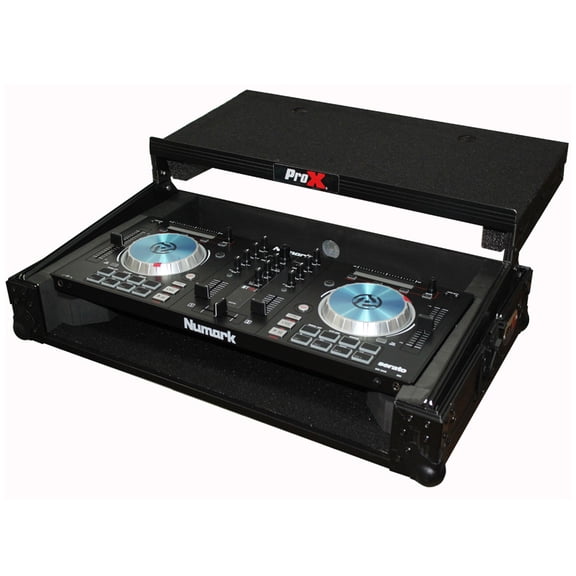 ProX X-MXTPRO3LT ATA-300 Style Road Case with Sliding Laptop Shelf for Numark Mixtrack 3/Pro 3/Platinum Digital DJ Controller, Black on Black