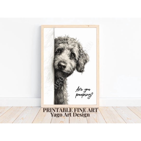 Goldendoodle Bathroom Art, "Are You Pooping?" Minimalist Dog Print Home Decor #2776, Unframed Poster Size 8x12