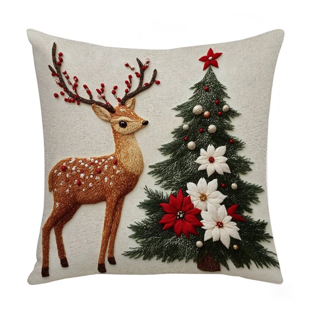 Funda de cojín navideña de 18 x 18 pulgadas con renos de Papá Noel y cremallera oculta, funda de cojín con árbol y muñeco de nieve