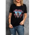 thumbnail image 2 of ABPHQTO Camiseta de manga corta con estampado gráfico de letras de flores de guitarra negra para mujer, 2 of 5