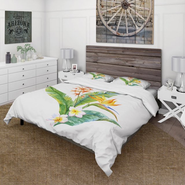 Designart 'Flores Tropicales Amarillas Con Hojas Verdes I' Funda Nórdica Tradicional