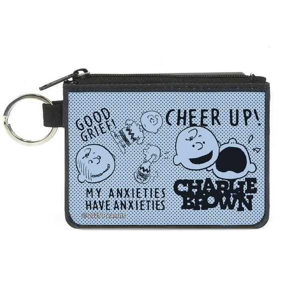 Peanuts Wallet, Coin Purse, Charlie Brown Poses and Quotes Baby Blue Black, Canvas