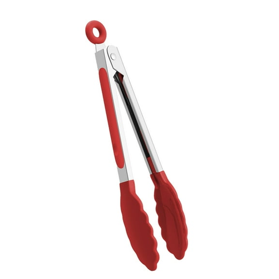 qun9652,BBQ Tongs Food Salad Bread Stainless Steel Clip Heat Resistant Non Scratch Silicone Tip Outdoor Cooking Accessories Red 21.4cm