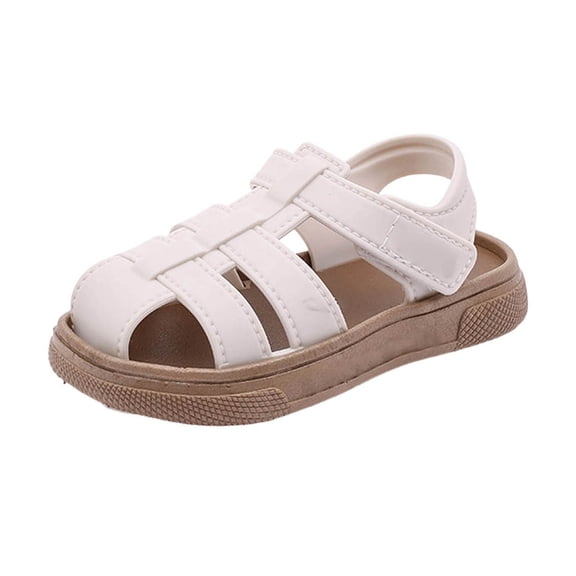 DGMIOCS Boys Girls Sandals Closed Toe Lightweight Shoes Adjustable Beach Summer Sandal for Toddler Kids White 6-7 Years