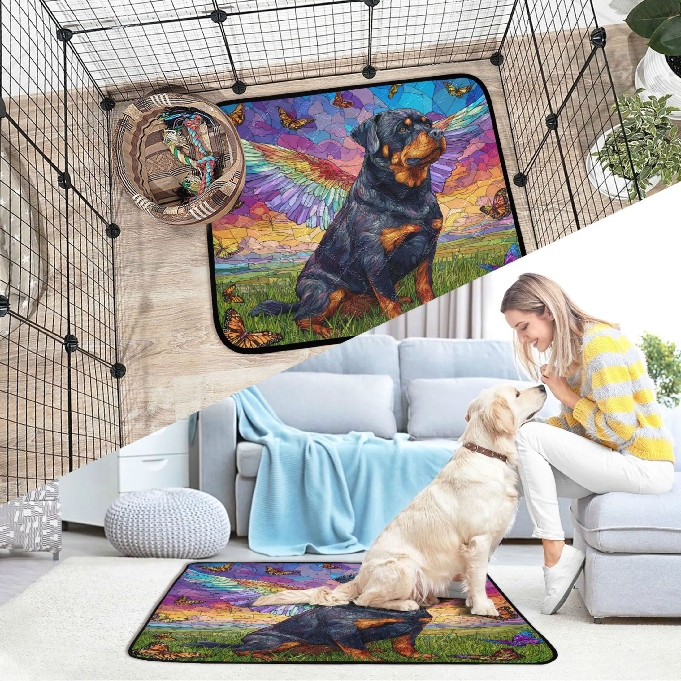 Qxltty Rottweiler Dog Cat litter Pads Pet Set of 3 Diaper Mats Center Anti-leakage Layer Absorbent Soft and Comfortable