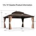 thumbnail image 2 of PURPLE LEAF 13 X 15 Outdoor Hardtop Gazebo Wide Aluminum Frame Metal Double Roof Heavy Duty Netting and Curtains Permanent Hard Top Pavilion Patio Khaki, 2 of 9