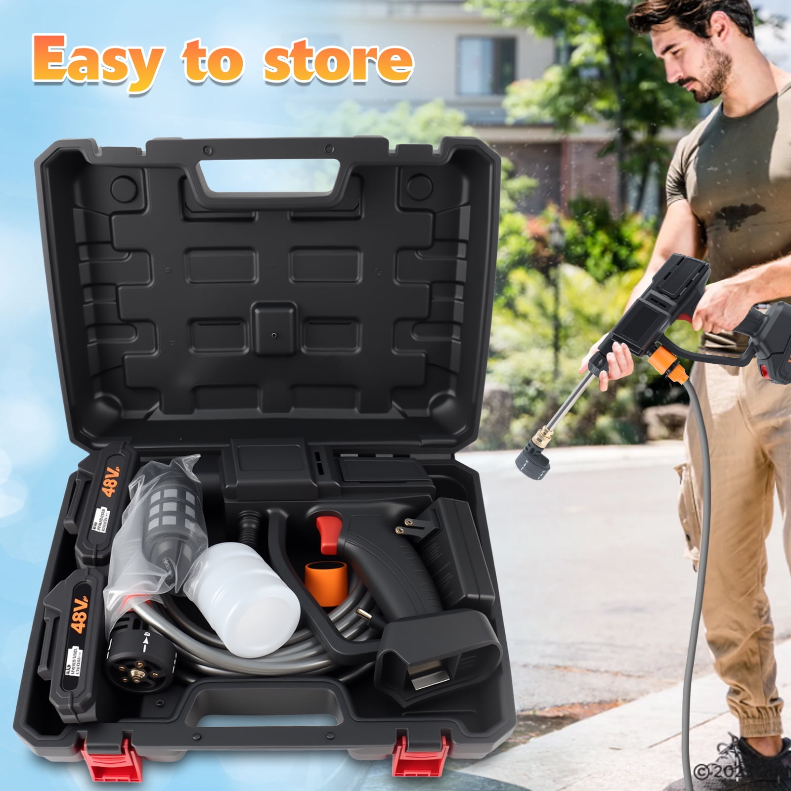 990 PSI Cordless Pressure Washer  ,Portable Handheld Power Washer ,  6-in-1 Swivel Nozzle, 16.4FT Hose,for Car Yard Fence Wall Cleaning and Garden Irrigation ,Black