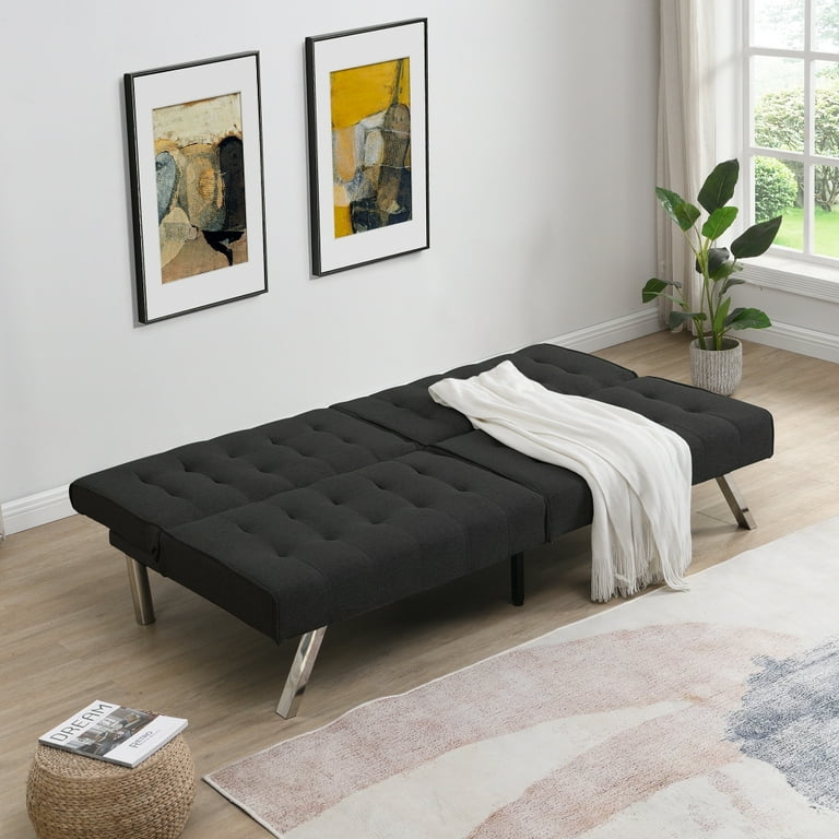 Futon Sofa Bed, Linen Memory Foam Couch, Modern Convertible Love