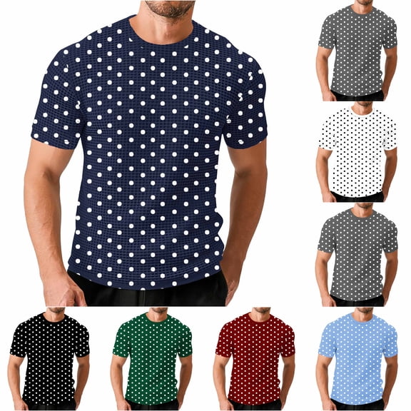 Paiwinds Men's Black Polka Dot Print T-Shirt Casual Short Sleeve Round Neck Tee Fashion Graphic Top for Daily Wear