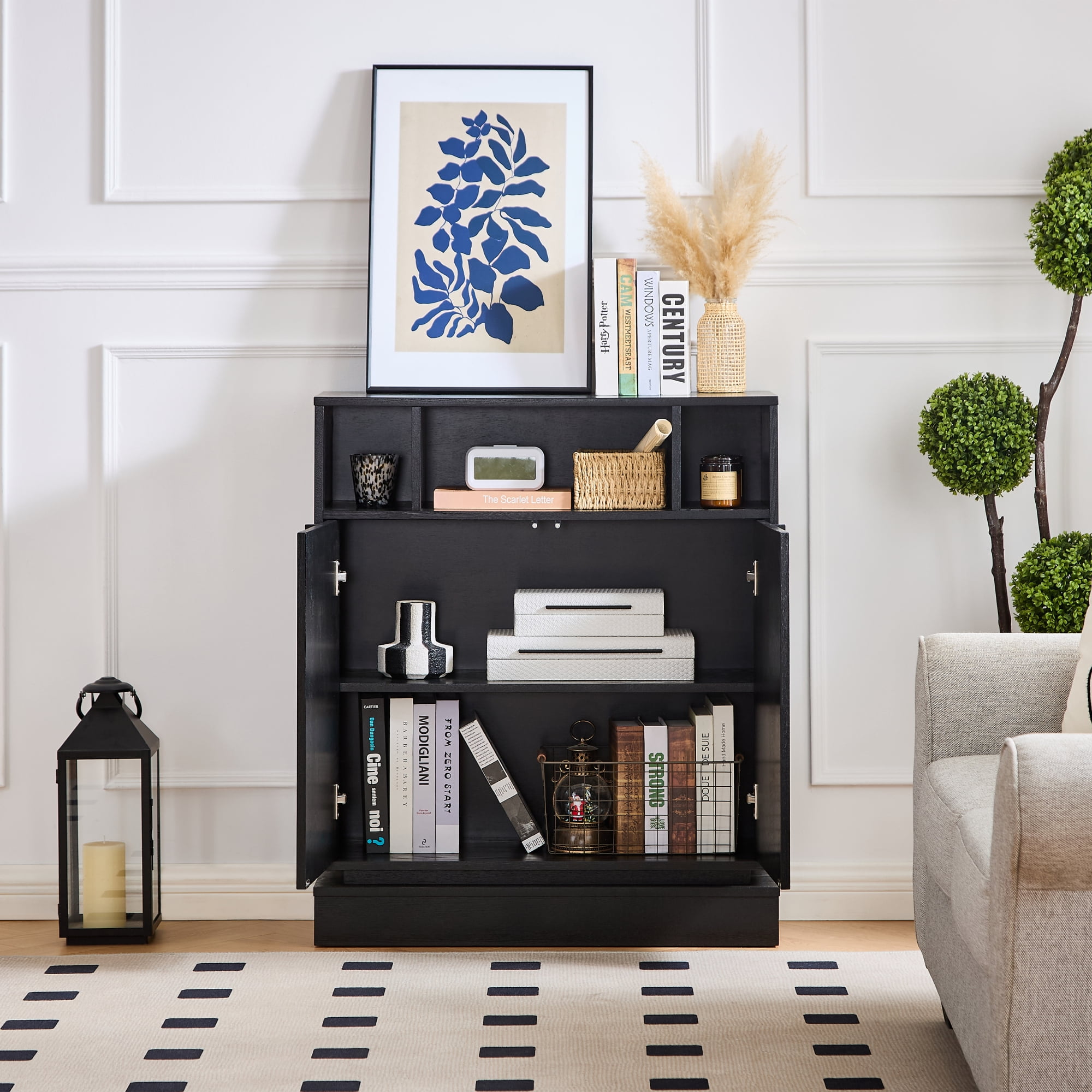 Leumius Sideboard Buffet Cabinet with Storage, Farmhouse Fluted Sideboard with 2 Doors & Adjustable Shelf, TV Media Console, Storage Cabinet for Entryway Hallway Kitchen Dining Living Room,Black