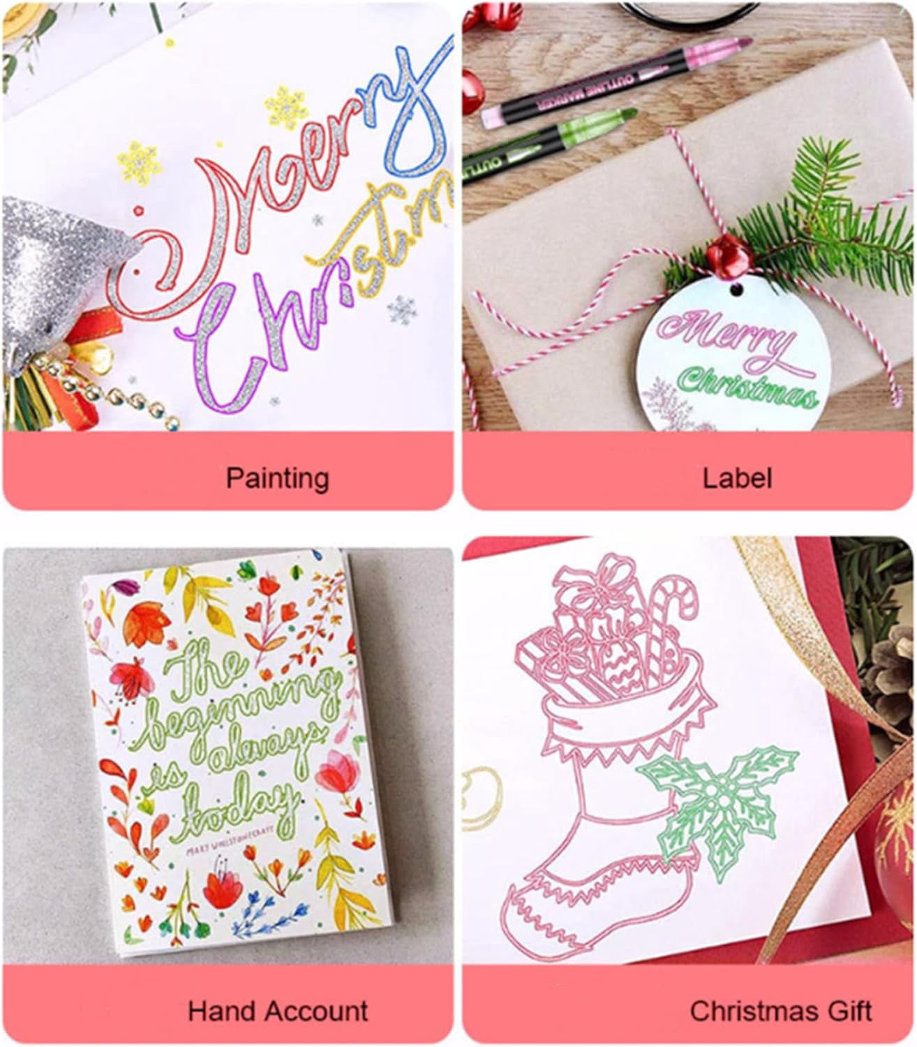 Dreamy Sparkle Dual-Line Contour Pen, Double Line Outline Art Marker with Metallic Effect for Crafts, Card Making, Note Highlighting