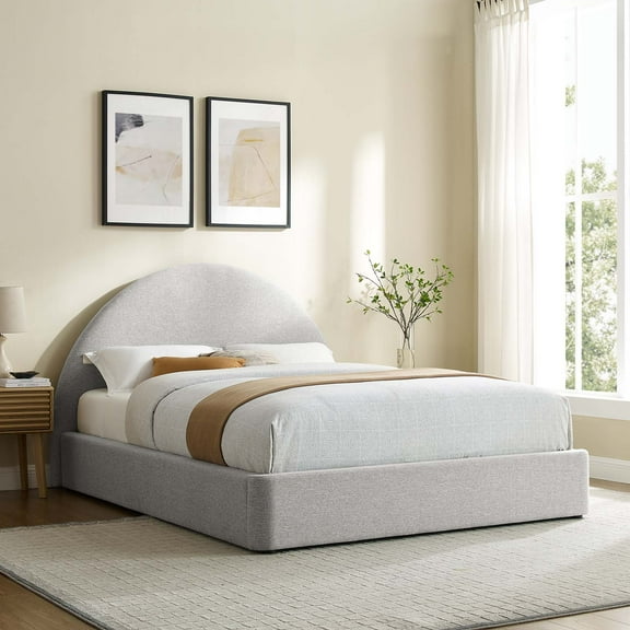 Modway Resort Upholstered Fabric Arched Round Full Platform Bed in Heathered Weave Light Gray