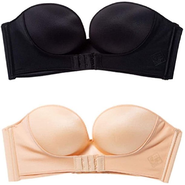 Paquete de 2 sujetadores push-up sin tirantes, antideslizantes, invisibles, con hebilla delantera/trasera y elevación personalizada, con forma de mano para mujer