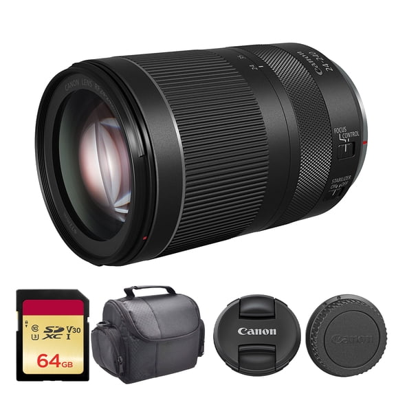 Canon RF 24–240mm F/4–6.3 IS USM Superzoom Lens Bundle with 64GB Card and Bag (3684C002)