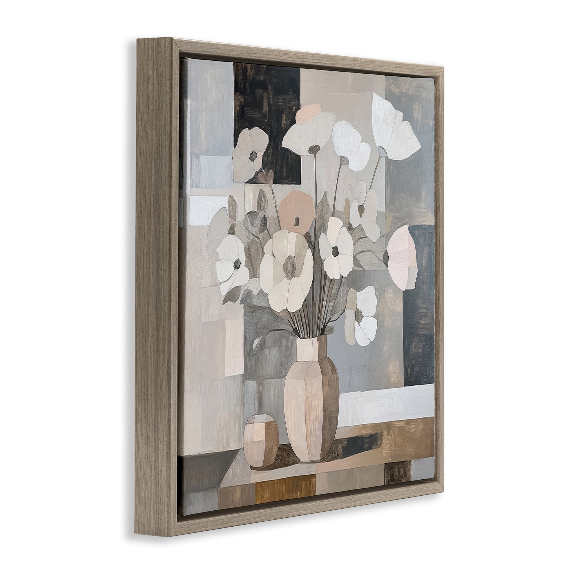 Stupell Industries Muted Pastel Poppies in Cubism Brown Framed Floater Canvas Wall Art, design by Heidi Kuntz